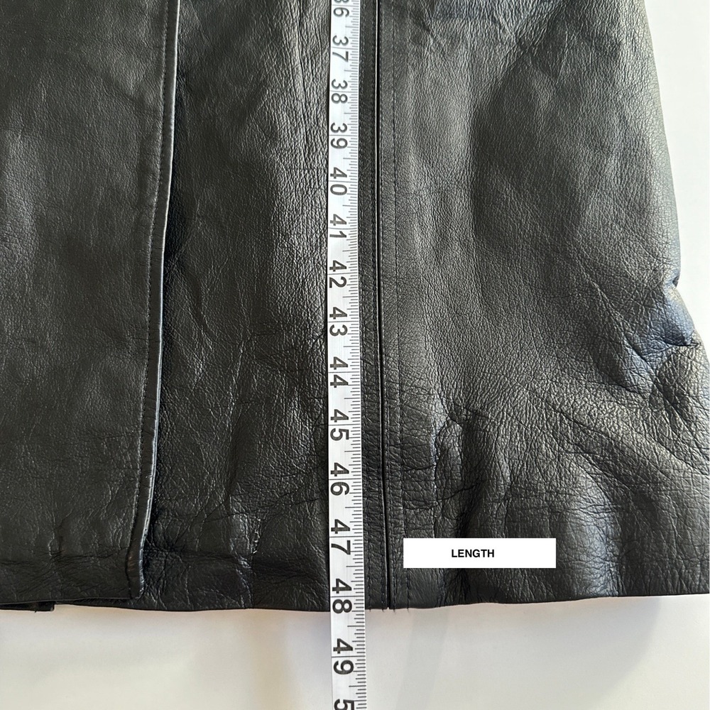 Vintage Omint Trench Coat Womens L Black Leather Long Classic Gothic Jacket - Picture 13 of 16